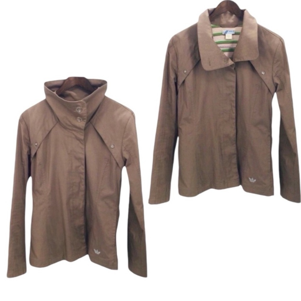 Adidas Vintage Tan Brown Cowl Neck Utility Jacket size Medium